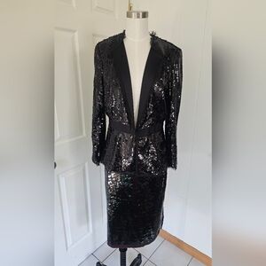 Jones New York Collection Sequin Black Women's Blazer Skirt Suite Size Small